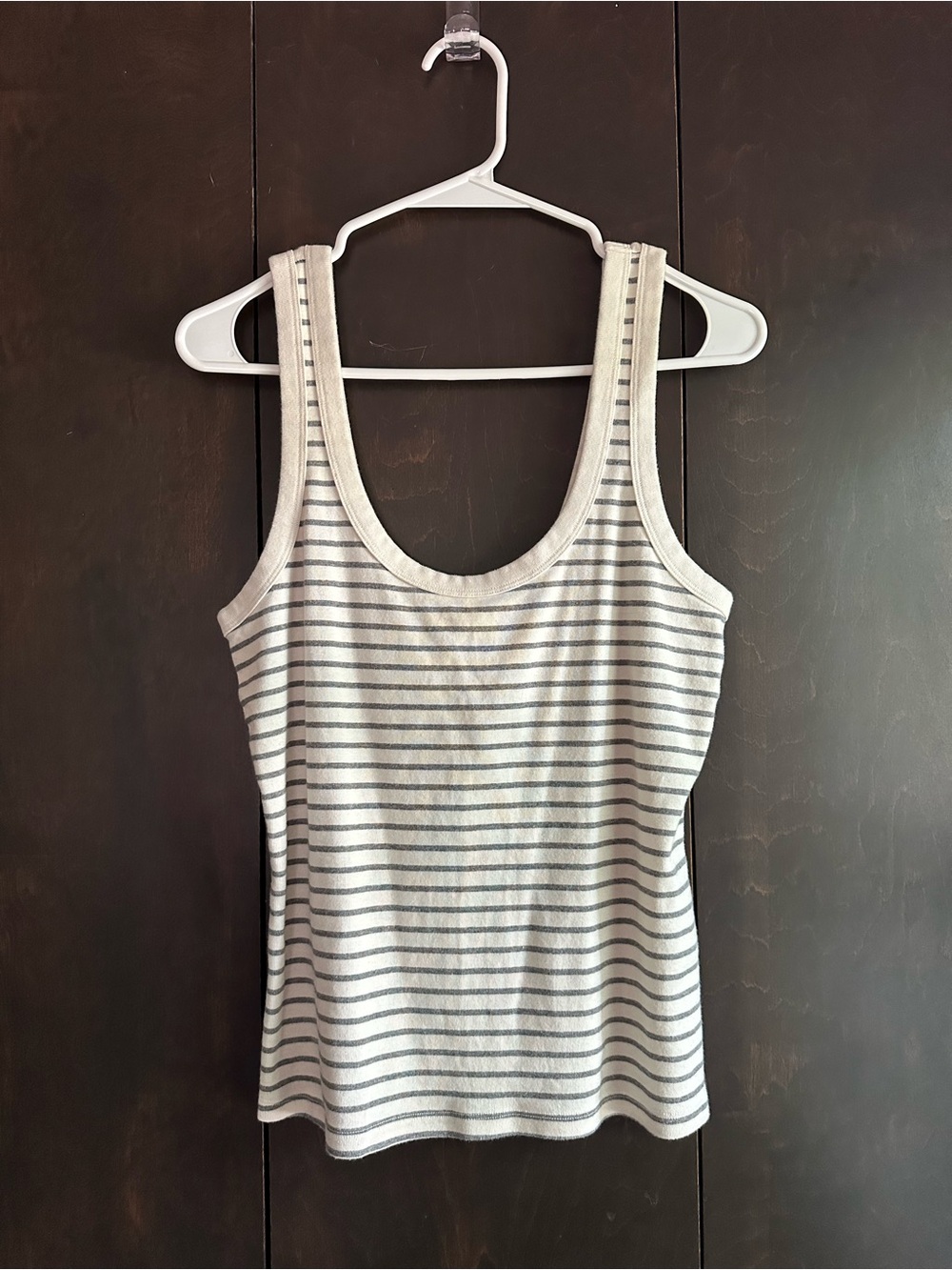Abercrombie & Fitch Cream and Gray Striped Scoop Neck Tank